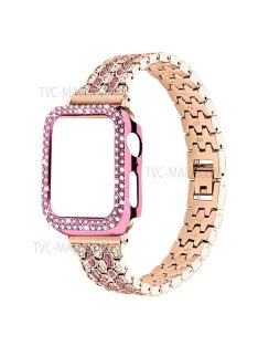   Rhinestone Decor Five Beads Metal Watch Strap Replacement + Anti-Wear Protective Case for Apple Watch Series 3 / 2 / 1 38mm - Rose Gold / Rose / Rose Pink