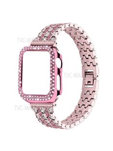   Rhinestone Decor Five Beads Metal Watch Strap Replacement + Anti-Wear Protective Case for Apple Watch Series 3 / 2 / 1 38mm - Rose Pink / Rose / Rose Pink