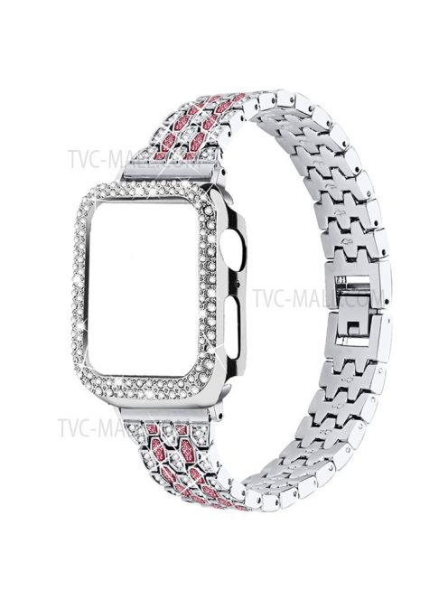 Rhinestone Decor Five Beads Metal Watch Strap Replacement + Anti-Wear Protective Case for Apple Watch Series 3 / 2 / 1 38mm - Silver / Rose / Silver