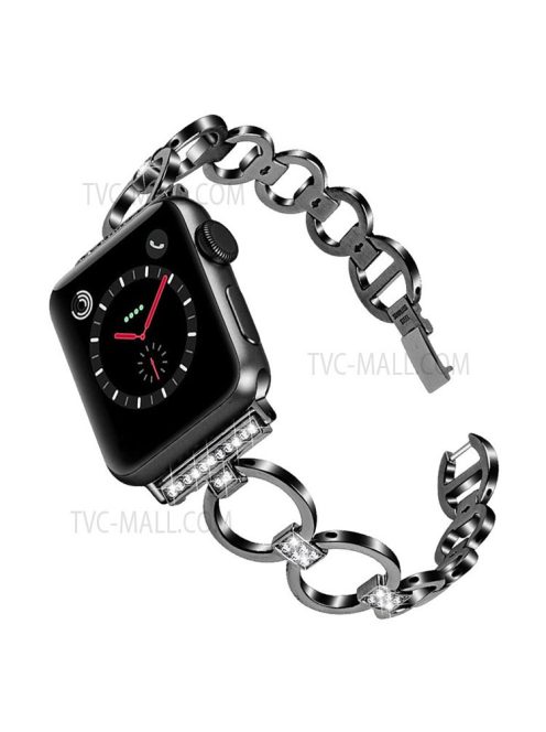 Rhinestone Decor Watchband Metal Watch Strap Wristband for Apple Watch Series 10 42mm / 9 8 7 41mm / 6 5 4 SE SE (2022) SE (2023) 40mm / 3 2 1 38mm - Black