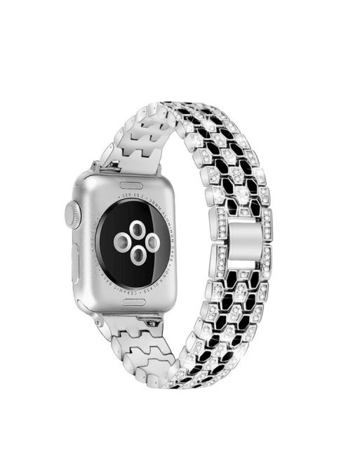 Rhinestone Decor Zinc Alloy Smart Watch Band Strap Replacement for Apple Watch Ultra 49mm / Ultra 2 49mm / Series 9 45mm / SE (2023) 44mm / Series 8 / 7 45mm / Series 6 / SE / SE (2022) / 5 / 4 44mm / Series 1 / 2 / 3 42mm - Silver / Black