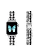 Rhinestone Decor Zinc Alloy Smart Watch Band Strap Replacement for Apple Watch Ultra 49mm / Ultra 2 49mm / Series 9 45mm / SE (2023) 44mm / Series 8 / 7 45mm / Series 6 / SE / SE (2022) / 5 / 4 44mm / Series 1 / 2 / 3 42mm - Silver / Black