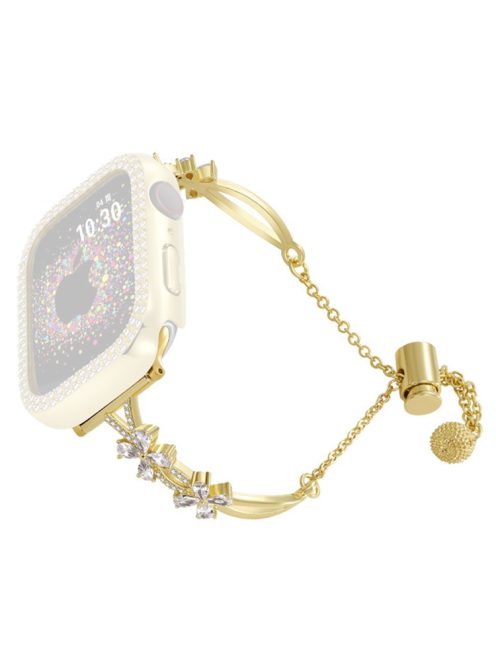 Rhinestone Flower Decor Strap for Apple Watch Series 10 42mm / 9 8 7 41mm / 6 5 4 SE (2022) SE (2023) SE 40mm / 3 2 1 38mm Copper Bracelet - Gold