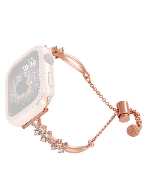 Rhinestone Flower Decor Strap for Apple Watch Series 10 42mm / 9 8 7 41mm / 6 5 4 SE (2022) SE (2023) SE 40mm / 3 2 1 38mm Copper Bracelet - Rose Gold