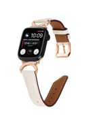 Rhinestone Watch Band for Apple Watch Series 10 42mm / 9 8 7 41mm / SE (2023) SE (2022) SE 6 5 4 40mm / 3 2 1 38mm Genuine Cowhide Leather Strap with Rose Gold Buckle - Apricot