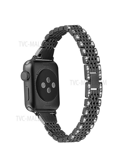 Rhinestones Decor Seven Beads Metal Smart Watch Band for Apple Watch Series 10 42mm / 9 8 7 41mm / 6 5 4 SE SE (2022) SE (2023) 40mm / 3 2 1 38mm - Black