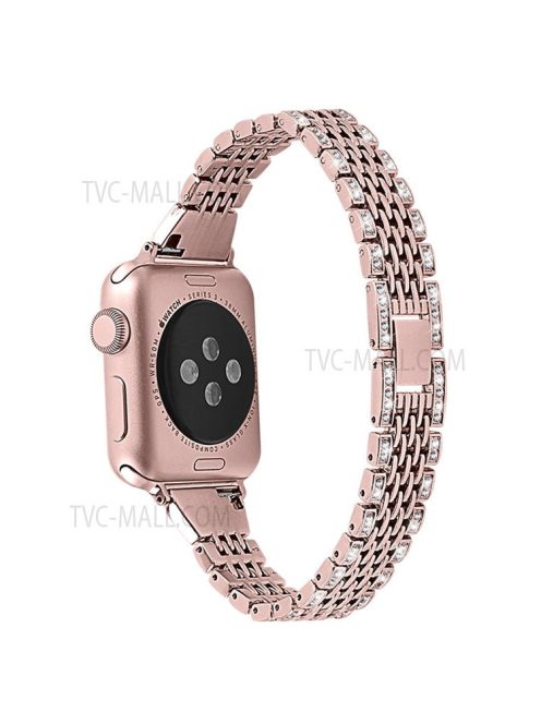 Rhinestones Decor Seven Beads Metal Smart Watch Band for Apple Watch Series 10 42mm / 9 8 7 41mm / 6 5 4 SE SE (2022) SE (2023) 40mm / 3 2 1 38mm - Rose Pink