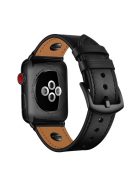 Rivet Decor Top Layer Genuine Leather Watch Strap Replacement for Apple Watch Series 10 46mm / Ultra 2 Ultra 49mm / 9 8 7 45mm / SE (2023) SE (2022) SE 6 5 4 44mm / 3 2 1 42mm - Black