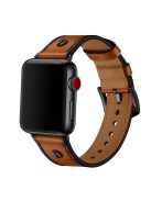 Rivet Decor Top Layer Genuine Leather Watch Strap Replacement for Apple Watch Series 10 46mm / Ultra 2 Ultra 49mm / 9 8 7 45mm / SE (2023) SE (2022) SE 6 5 4 44mm / 3 2 1 42mm - Brown