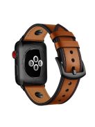 Rivet Decor Top Layer Genuine Leather Watch Strap Replacement for Apple Watch Series 10 46mm / Ultra 2 Ultra 49mm / 9 8 7 45mm / SE (2023) SE (2022) SE 6 5 4 44mm / 3 2 1 42mm - Brown