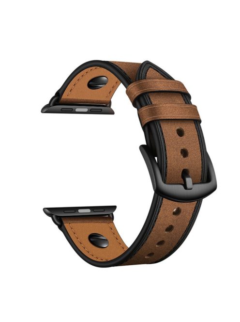 Rivet Decor Top Layer Genuine Leather Watch Strap Replacement for Apple Watch Series 10 46mm / Ultra 2 Ultra 49mm / 9 8 7 45mm / SE (2023) SE (2022) SE 6 5 4 44mm / 3 2 1 42mm - Crazy Horse Brown