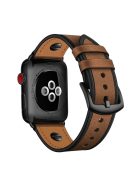 Rivet Decor Top Layer Genuine Leather Watch Strap Replacement for Apple Watch Series 10 46mm / Ultra 2 Ultra 49mm / 9 8 7 45mm / SE (2023) SE (2022) SE 6 5 4 44mm / 3 2 1 42mm - Crazy Horse Brown