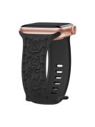 Rose Embossment Strap for Apple Watch Series 10 42mm / 9 8 7 41mm / SE (2023) SE (2022) SE 6 5 4 40mm / 3 2 1 38mm Silicone Band - Black