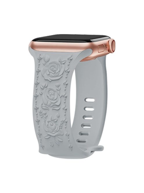 Rose Embossment Strap for Apple Watch Series 10 42mm / 9 8 7 41mm / SE (2023) SE (2022) SE 6 5 4 40mm / 3 2 1 38mm Silicone Band - Grey