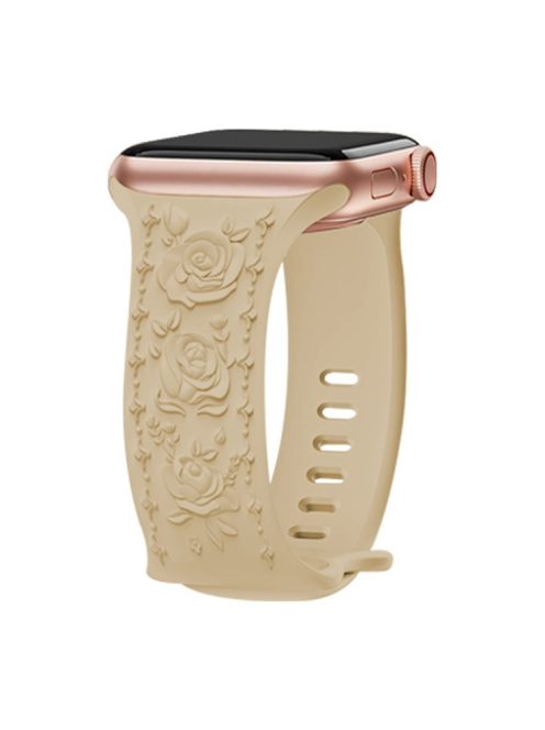 Rose Embossment Strap for Apple Watch Series 10 42mm / 9 8 7 41mm / SE (2023) SE (2022) SE 6 5 4 40mm / 3 2 1 38mm Silicone Band - Milk Tea