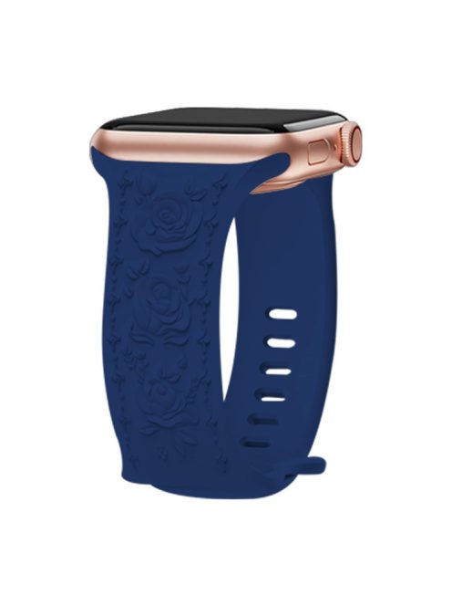 Rose Embossment Strap for Apple Watch Series 10 42mm / 9 8 7 41mm / SE (2023) SE (2022) SE 6 5 4 40mm / 3 2 1 38mm Silicone Band - Navy Blue