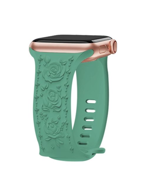 Rose Embossment Strap for Apple Watch Series 10 42mm / 9 8 7 41mm / SE (2023) SE (2022) SE 6 5 4 40mm / 3 2 1 38mm Silicone Band - Pine Needle Green