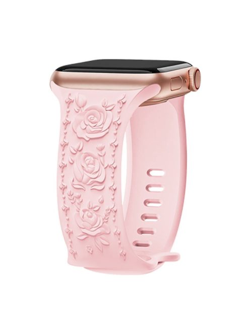 Rose Embossment Strap for Apple Watch Series 10 42mm / 9 8 7 41mm / SE (2023) SE (2022) SE 6 5 4 40mm / 3 2 1 38mm Silicone Band - Pink