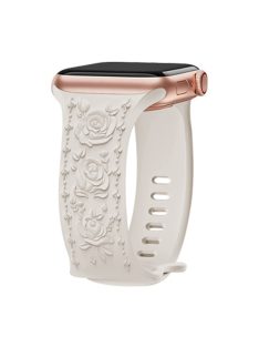   Rose Embossment Strap for Apple Watch Series 10 42mm / 9 8 7 41mm / SE (2023) SE (2022) SE 6 5 4 40mm / 3 2 1 38mm Silicone Band - Starlight