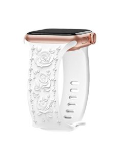   Rose Embossment Strap for Apple Watch Series 10 42mm / 9 8 7 41mm / SE (2023) SE (2022) SE 6 5 4 40mm / 3 2 1 38mm Silicone Band - White