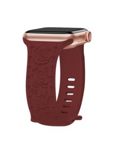   Rose Embossment Strap for Apple Watch Series 10 42mm / 9 8 7 41mm / SE (2023) SE (2022) SE 6 5 4 40mm / 3 2 1 38mm Silicone Band - Wine Red