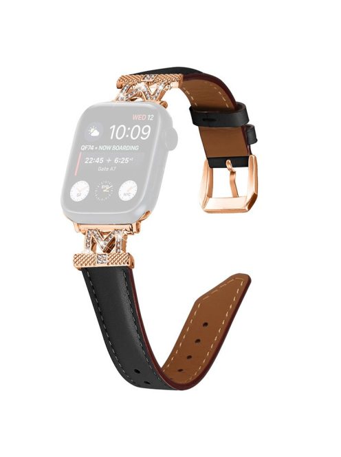 Rose Gold Buckle Strap for Apple Watch Series 10 42mm / 9 8 7 41mm / SE (2023) SE (2022) SE 6 5 4 40mm / 3 2 1 38mm Watch Band - Black