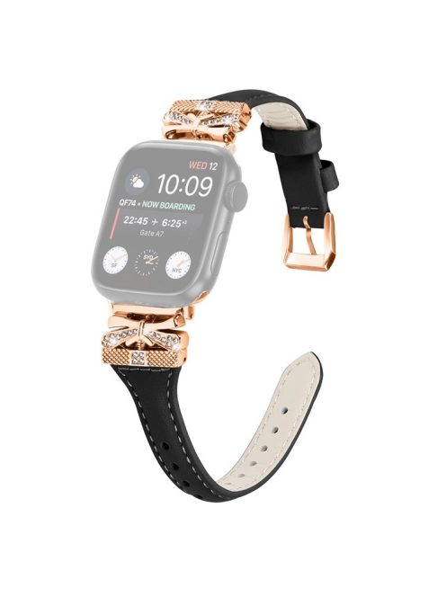 Rose Gold Buckle Watch Strap for Apple Watch Series 10 42mm / 9 8 7 41mm / SE (2023) SE (2022) SE 6 5 4 40mm / 3 2 1 38mm - Black