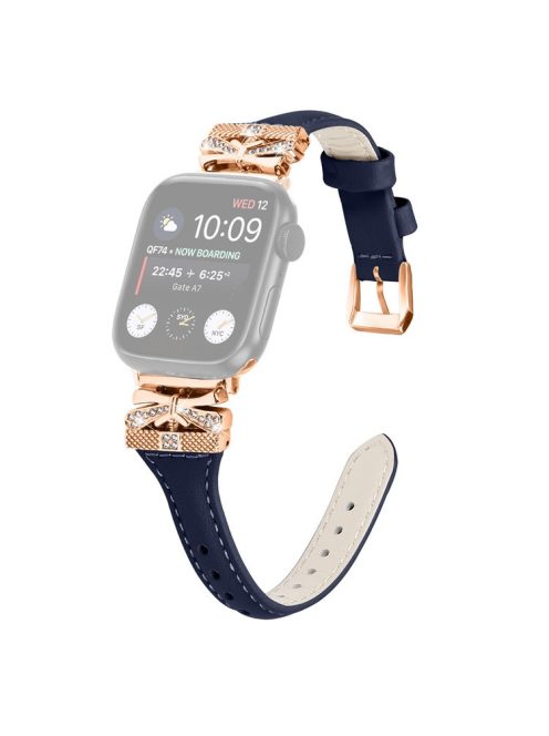 Rose Gold Buckle Watch Strap for Apple Watch Series 10 42mm / 9 8 7 41mm / SE (2023) SE (2022) SE 6 5 4 40mm / 3 2 1 38mm - Dark Blue