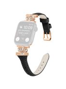 Rose Gold Buckle Wristband for Apple Watch Series 10 46mm / Ultra 2 Ultra 49mm /  Series 9 8 7 45mm / 6 5 4 SE (2023) SE (2022) SE 44mm / 3 2 1 42mm Strap - Black