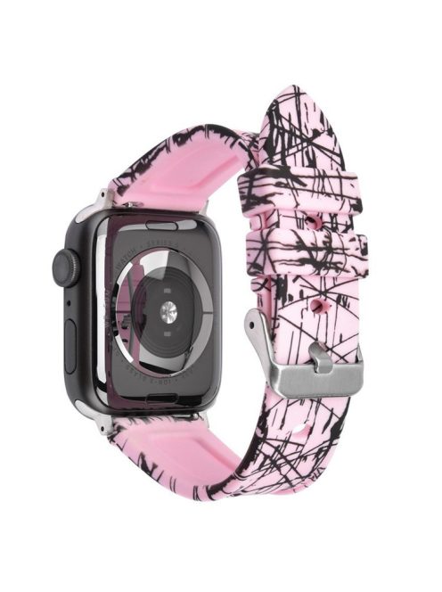 Rubber Watchband For Apple Watch Series 10 42mm / 9 8 7 41mm / 6 5 4 SE (2022) SE (2023) SE 40mm / 3 2 1 38mm Strap with Silver Buckle - Pink