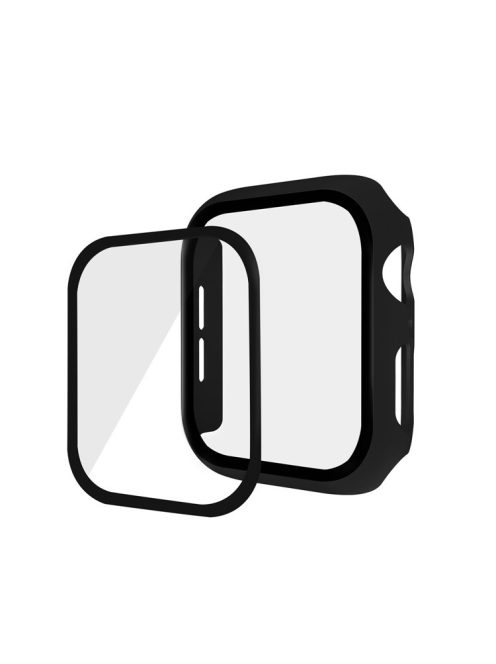 Rubberized PC + Tempered Glass Watch Case for Apple Watch SE / SE (2022) / Series 6 / 5 / 4 44mm - Black