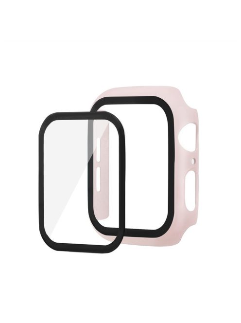 Rubberized PC + Tempered Glass Watch Case for Apple Watch SE / SE (2022) / Series 6 / 5 / 4 44mm - Pink