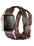 S / M Size Ethnic Style Double Circle Strap for Apple Watch Series 10 42mm / 9 8 7 41mm / 6 5 4 SE (2022) SE (2023) SE 40mm / 3 2 1 38mm Cowhide Watch Band - Brown