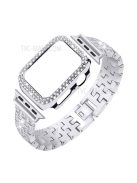 Shiny Rhinestone Five Beads Metal Watch Strap Band + Watch Case Cover for Apple Watch Series 3/2/1 42mm - Silver