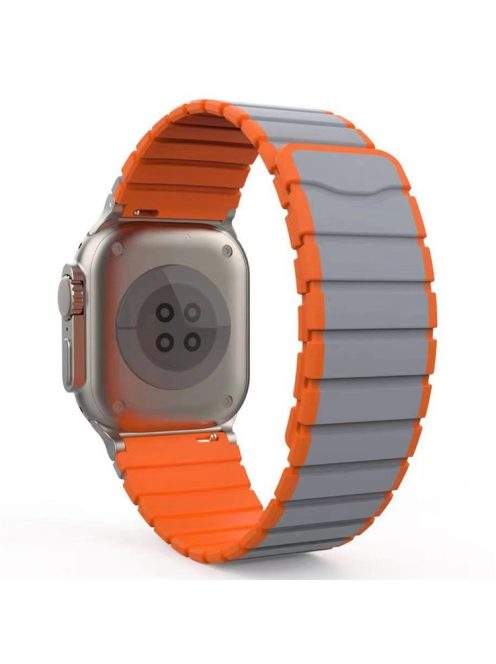 Silicone Band for Apple Watch 10 46mm / Ultra 2 / Ultra 49mm / 9 8 7 45mm / SE (2023) SE (2022) SE 6 5 4 44mm / 3 2 1 42mm Magnetic Strap - Grey+Orange