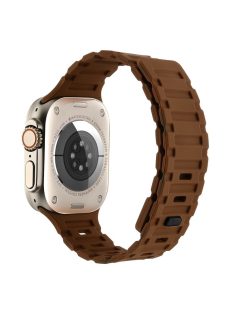   Silicone Band for Apple Watch Series 10 46mm / Ultra 2 Ultra 49mm /  Series 9 8 7 45mm / 6 5 4 SE (2023) SE (2022) SE 44mm / 3 2 1 42mm , Tank Style Magnetic Watch Strap - Brown