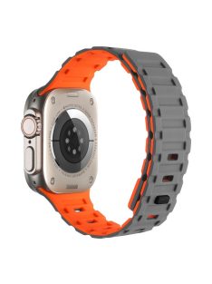   Silicone Band for Apple Watch Series 10 46mm / Ultra 2 Ultra 49mm /  Series 9 8 7 45mm / 6 5 4 SE (2023) SE (2022) SE 44mm / 3 2 1 42mm , Tank Style Magnetic Watch Strap - Grey+Orange