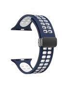 Silicone Band for Apple Watch Series 10 46mm / Ultra 2 Ultra 49mm /  Series 9 8 7 45mm / 6 5 4 SE (2023) SE (2022) SE 44mm / 3 2 1 42mm Magnetic Folding Buckle Dual Color Strap - Dark Blue / White