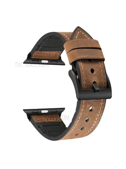 Silicone Leather Coated Watchband Wrist Strap Replacement for Apple Watch Series 10 42mm / 9 8 7 41mm / 6 5 4 SE SE (2022) SE (2023) 40mm / 3 2 1 38mm - Crazy Horse Brown