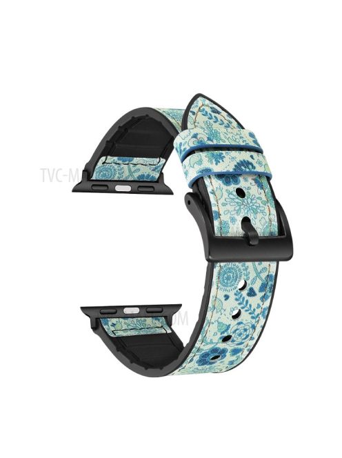 Silicone Leather Coated Watchband Wrist Strap Replacement for Apple Watch Series 10 42mm / 9 8 7 41mm / 6 5 4 SE SE (2022) SE (2023) 40mm / 3 2 1 38mm - Pattern Blue