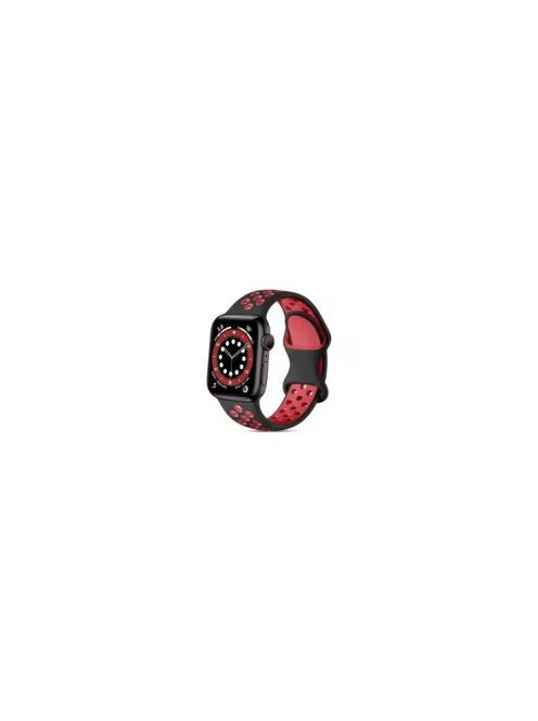 Silicone Watch Band For Apple Watch Series 10 42mm / 9 8 7 41mm / 6 5 4 SE (2022) SE (2023) SE 40mm / 3 2 1 38mm Dual Color Strap - Black+Red