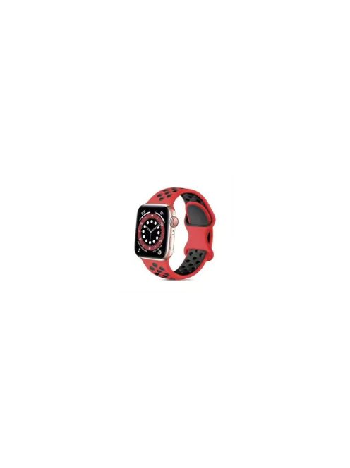 Silicone Watch Band For Apple Watch Series 10 42mm / 9 8 7 41mm / 6 5 4 SE (2022) SE (2023) SE 40mm / 3 2 1 38mm Dual Color Strap - Red+Black