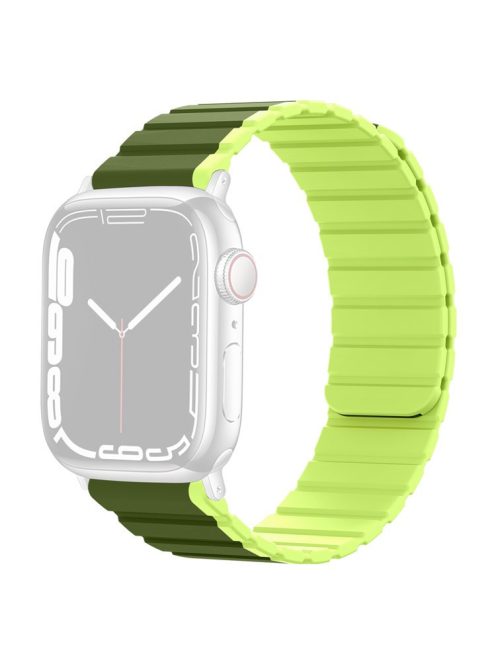 Silicone Watch Band for Apple Watch Series 10 42mm / 9 8 7 41mm / SE (2023) SE (2022) SE 6 5 4 40mm / 3 2 1 38mm Dual Color Adjustable Magnetic Strap - Dark Green / Light Green