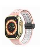 Silicone Watch Band for Apple Watch Series 10 46mm / Ultra 2 Ultra 49mm /  Series 9 8 7 45mm / 6 5 4 SE (2023) SE (2022) SE 44mm / 3 2 1 42mm Magnetic Folding Buckle Dual Color Strap - Pink / White