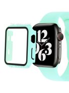 Silicone Watch Strap with PC Frame+Tempered Glass Screen Protector Anti-scratch Replacement for Apple Watch Series 7 45mm - Cyan