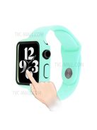 Silicone Watch Strap with PC Frame+Tempered Glass Screen Protector Anti-scratch Replacement for Apple Watch Series 7 45mm - Cyan