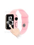 Silicone Watch Strap with PC Frame+Tempered Glass Screen Protector Anti-scratch Replacement for Apple Watch Series 7 45mm - Deep Pink