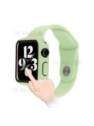 Silicone Watch Strap with PC Frame+Tempered Glass Screen Protector Anti-scratch Replacement for Apple Watch Series 7 45mm - Light Green