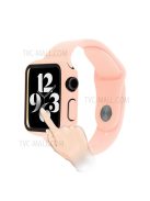 Silicone Watch Strap with PC Frame+Tempered Glass Screen Protector Anti-scratch Replacement for Apple Watch Series 7 45mm - Light Pink