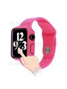 Silicone Watch Strap with PC Frame+Tempered Glass Screen Protector Anti-scratch Replacement for Apple Watch Series 7 45mm - Rose